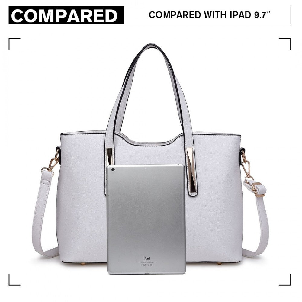 S1719 - MISS LULU PU LEATHER HANDBAG & PURSE - WHITE