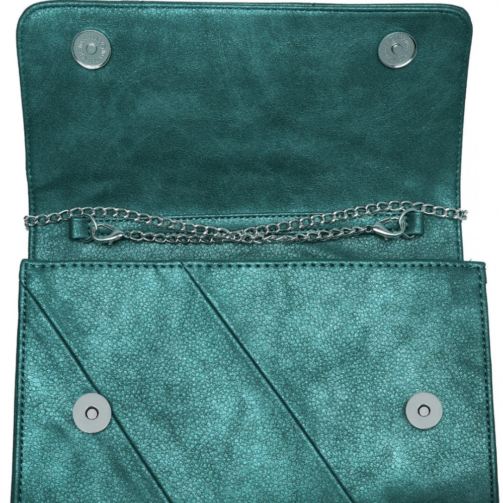 EH2257 - MISS LULU STYLISH TWILL CLUTCH LEATHER CHAIN EVENING BAG - GREEN