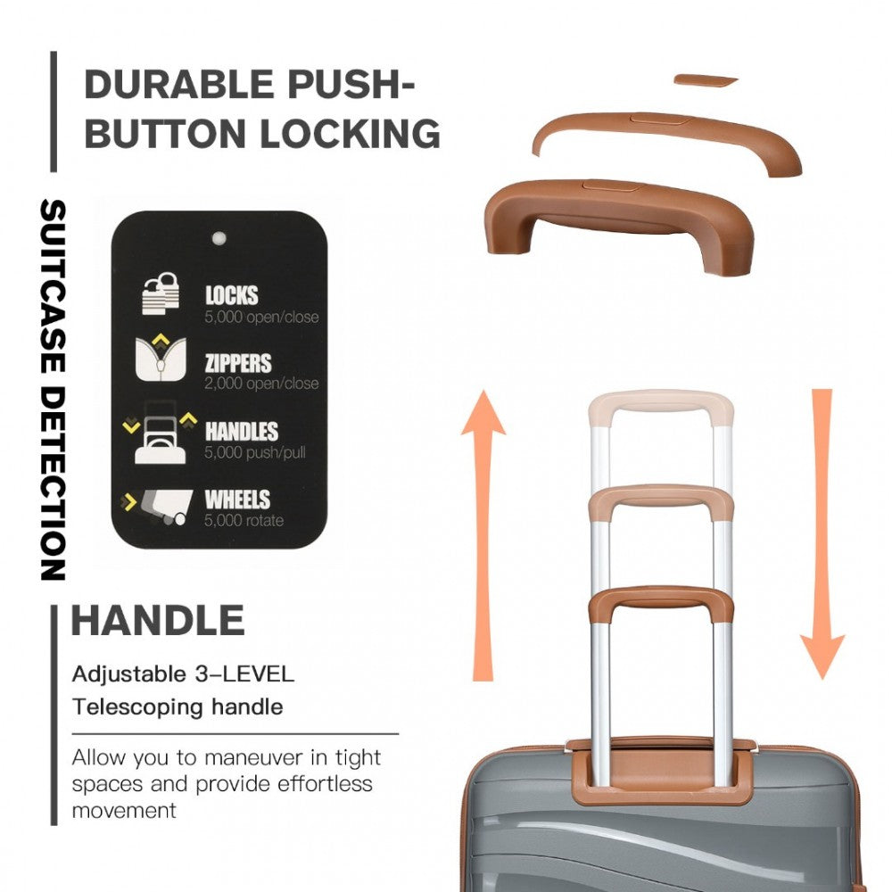 K2094L - KONO 24 INCH LIGHTWEIGHT POLYPROPYLENE HARD SHELL SUITCASE WITH TSA LOCK - GREY AND BROWN