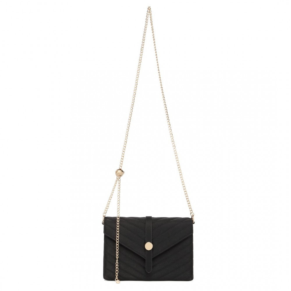 LP2205 - MISS LULU V-STITCHED FLAP LEATHER CHAIN BAG - BLACK