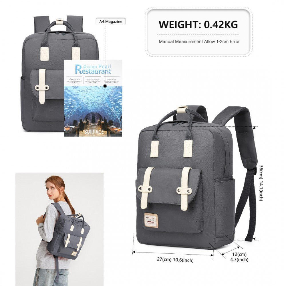 EB2211 - KONO CASUAL DAYPACK LIGHTWEIGHT BACKPACK TRAVEL BAG - GREY