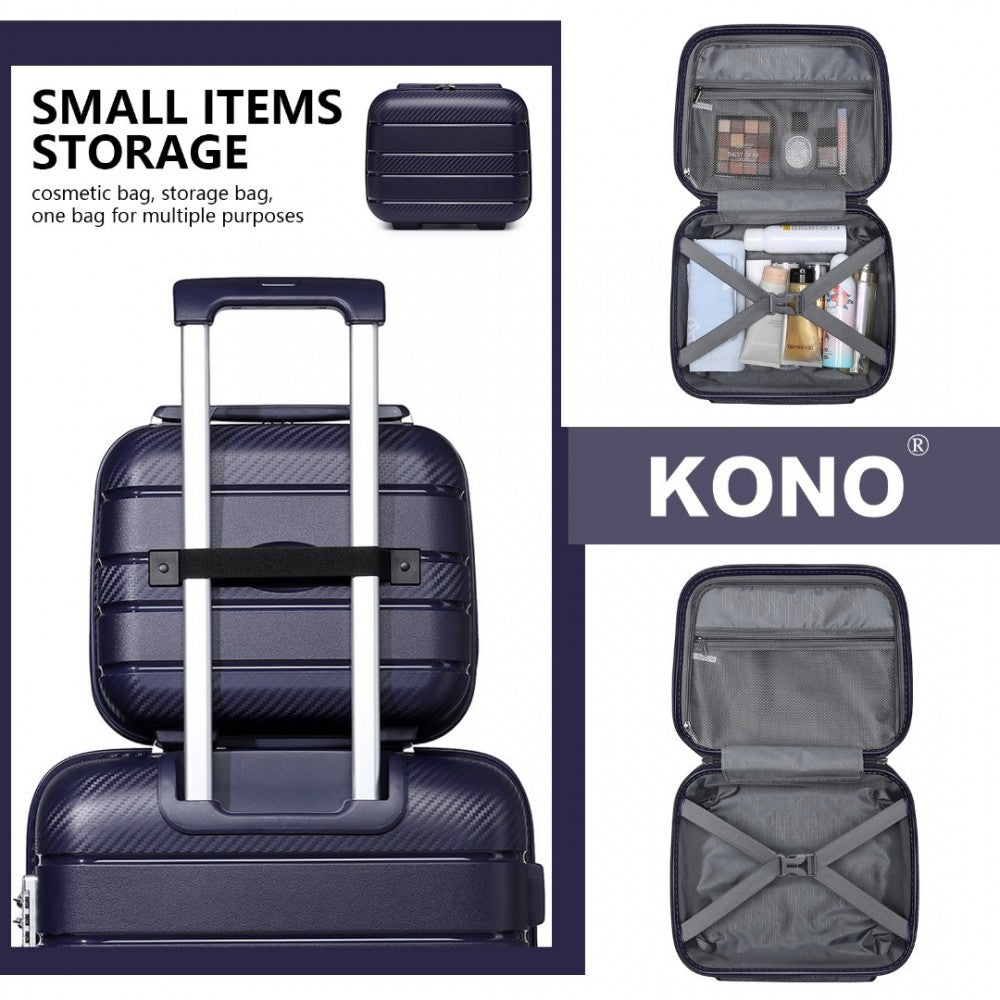 K2091L - KONO 14 INCH MULTI TEXTURE HARD SHELL PP VANITY CASE - CLASSIC COLLECTION - NAVY