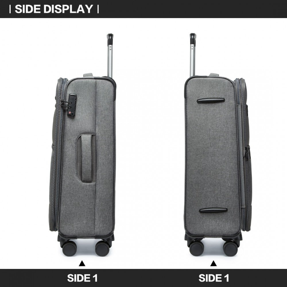 K2397L - BRITISH TRAVELLER 3-PIECE LIGHTWEIGHT SOFT SHELL LUGGAGE SET WITH TSA LOCKS - GREY