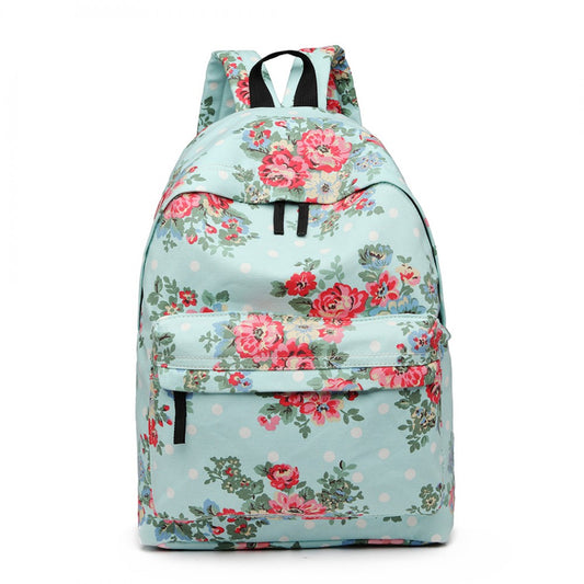 E1401F - MISS LULU LARGE BACKPACK FLOWER POLKA DOT - LIGHT BLUE