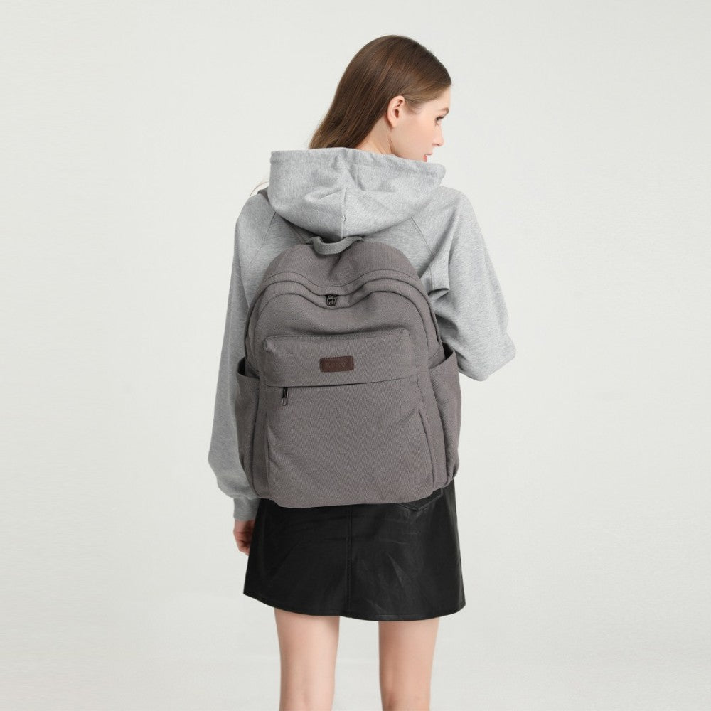 EB2234 - KONO CANVAS LIGHTWEIGHT CASUAL SCHOOL BACKPACK - GREY