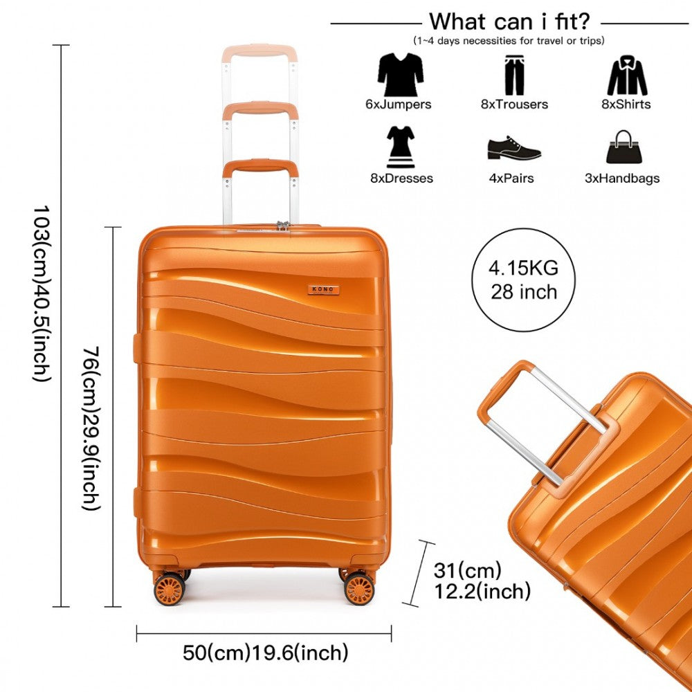 K2094L - KONO 28 INCH LIGHTWEIGHT POLYPROPYLENE HARD SHELL SUITCASE WITH TSA LOCK - ORANGE