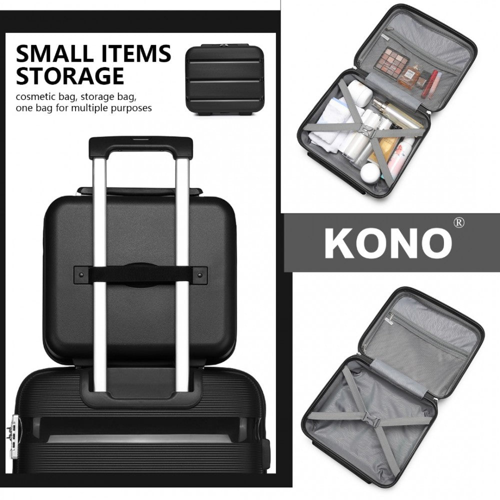 K2092L - KONO BRIGHT HARD SHELL PP SUITCASE WITH TSA LOCK AND VANITY CASE 4 PIECES SET - CLASSIC COLLECTION - BLACK