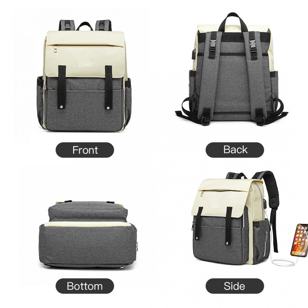 E1970 - KONO MULTI COMPARTMENT BABY CHANGING BACKPACK WITH USB CONNECTIVITY - GREY