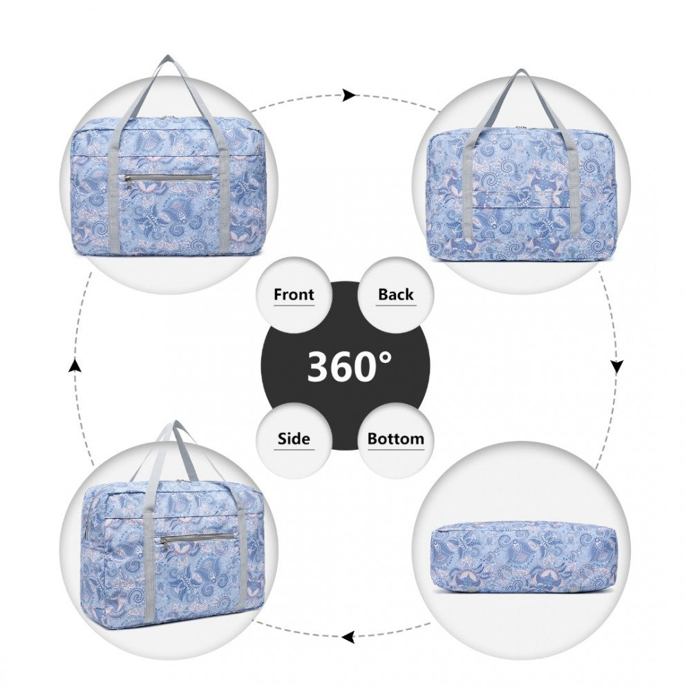 EQ2308P - KONO FOLDABLE WATERPROOF STORAGE CABIN TRAVEL HANDBAG PRINT - LIGHT BLUE