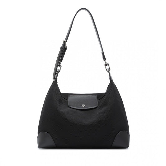 LD2364 - MISS LULU LIGHTWEIGHT CHIC MESH CASUAL SHOULDER BAG WITH PROTECTIVE PU ACCENTS - BLACK