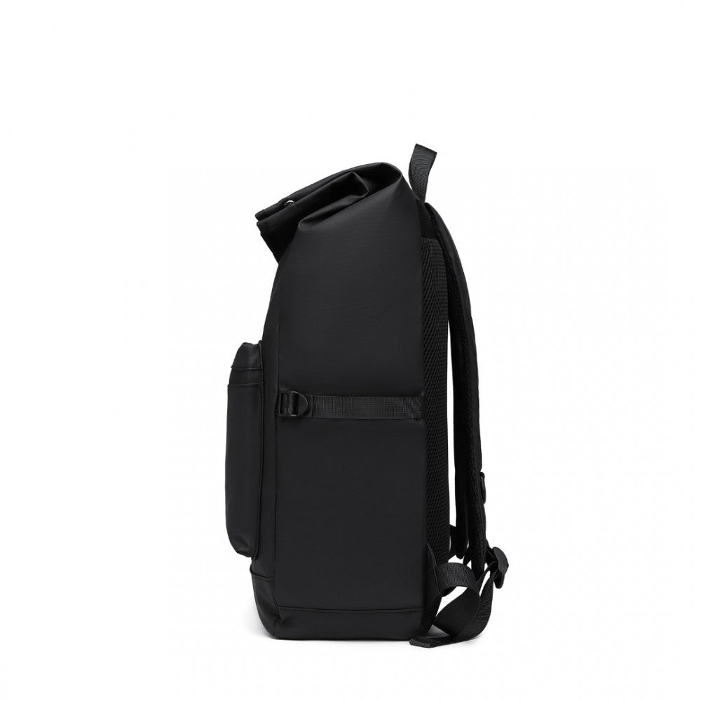 E2330 - KONO DURABLE PVC COATED WATER-RESISTANT STYLISH BACKPACK - BLACK