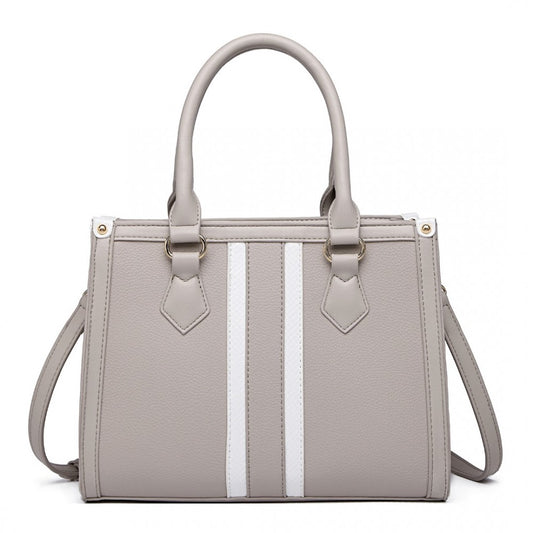 LT2203 - MISS LULU WHITE STRIPED COMMUTER ELEGANT CROSS BODY TOTE BAG - GREY