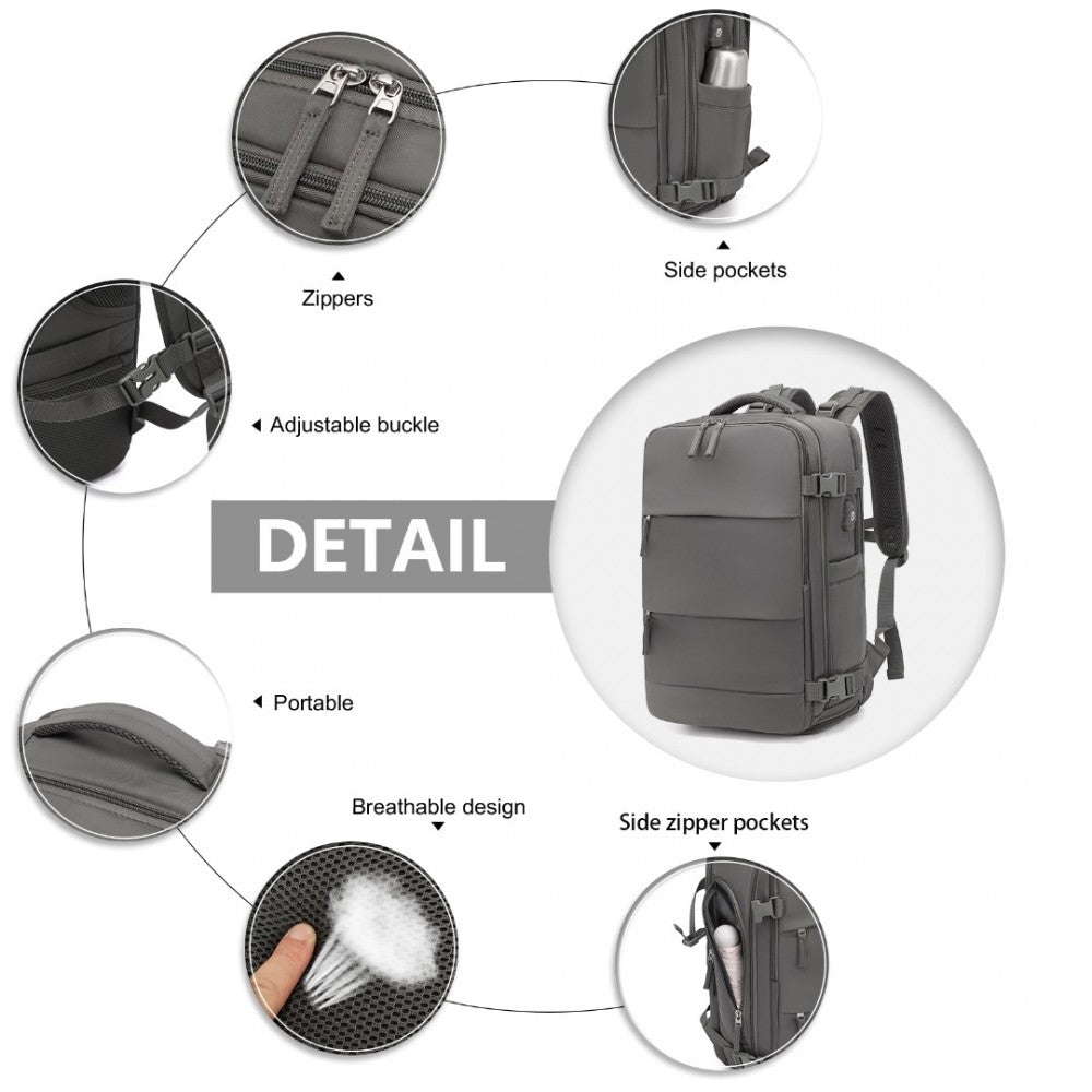 EQ2344 - KONO MULTI-FUNCTIONAL BREATHABLE TRAVEL BACKPACK WITH USB CHARGING PORT AND SEPARATE SHOE COMPARTMENT - GREY