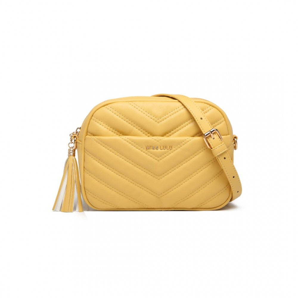 LA2119-1 - MISS LULU LIGHTWEIGHT QUILTED LEATHER CROSS BODY BAG - YELLOW