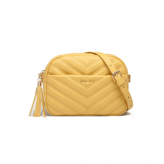 LA2119-1 - MISS LULU LIGHTWEIGHT QUILTED LEATHER CROSS BODY BAG - YELLOW