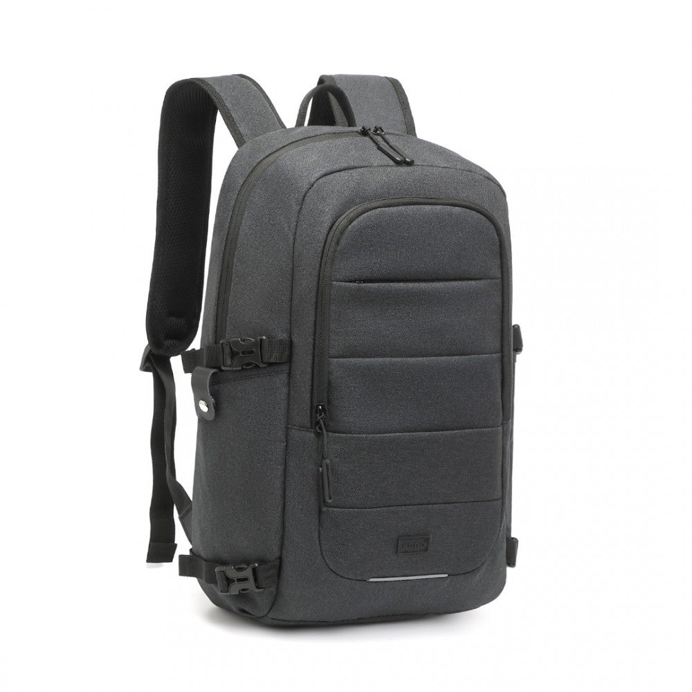 EM2347 - KONO MULTI-COMPARTMENT WATER-RESISTANT BACKPACK WITH USB CHARGING PORT - BLACK