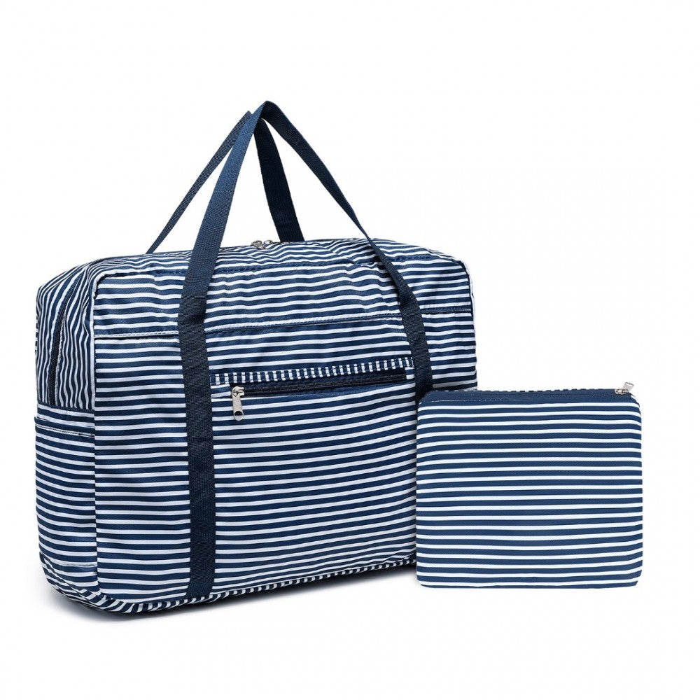 EQ2308S - KONO FOLDABLE WATERPROOF STORAGE CABIN TRAVEL HANDBAG STRIPED PRINT - NAVY