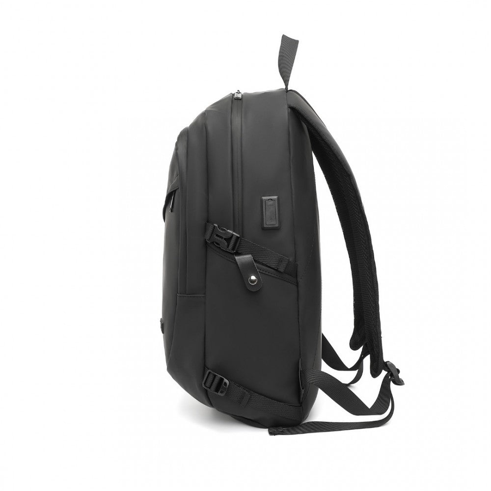 EM2349 - KONO PVC COATED WATER-RESISTANT TECH BACKPACK WITH USB CHARGING PORT - BLACK