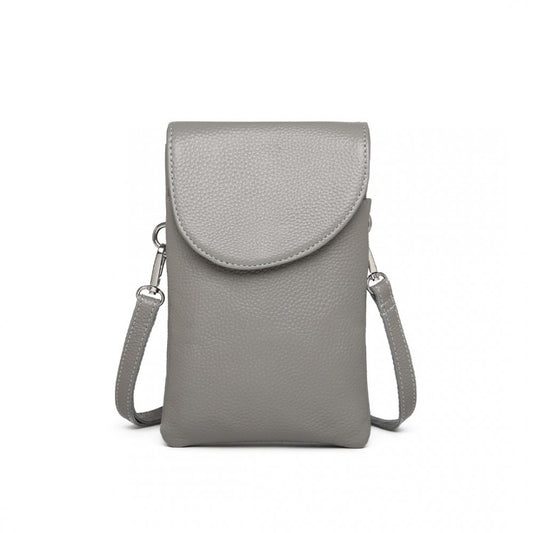 LB2140 - MISS LULU TOUCH SCREEN GENUINE LEATHER SMALL CROSSBODY BAG - GREY