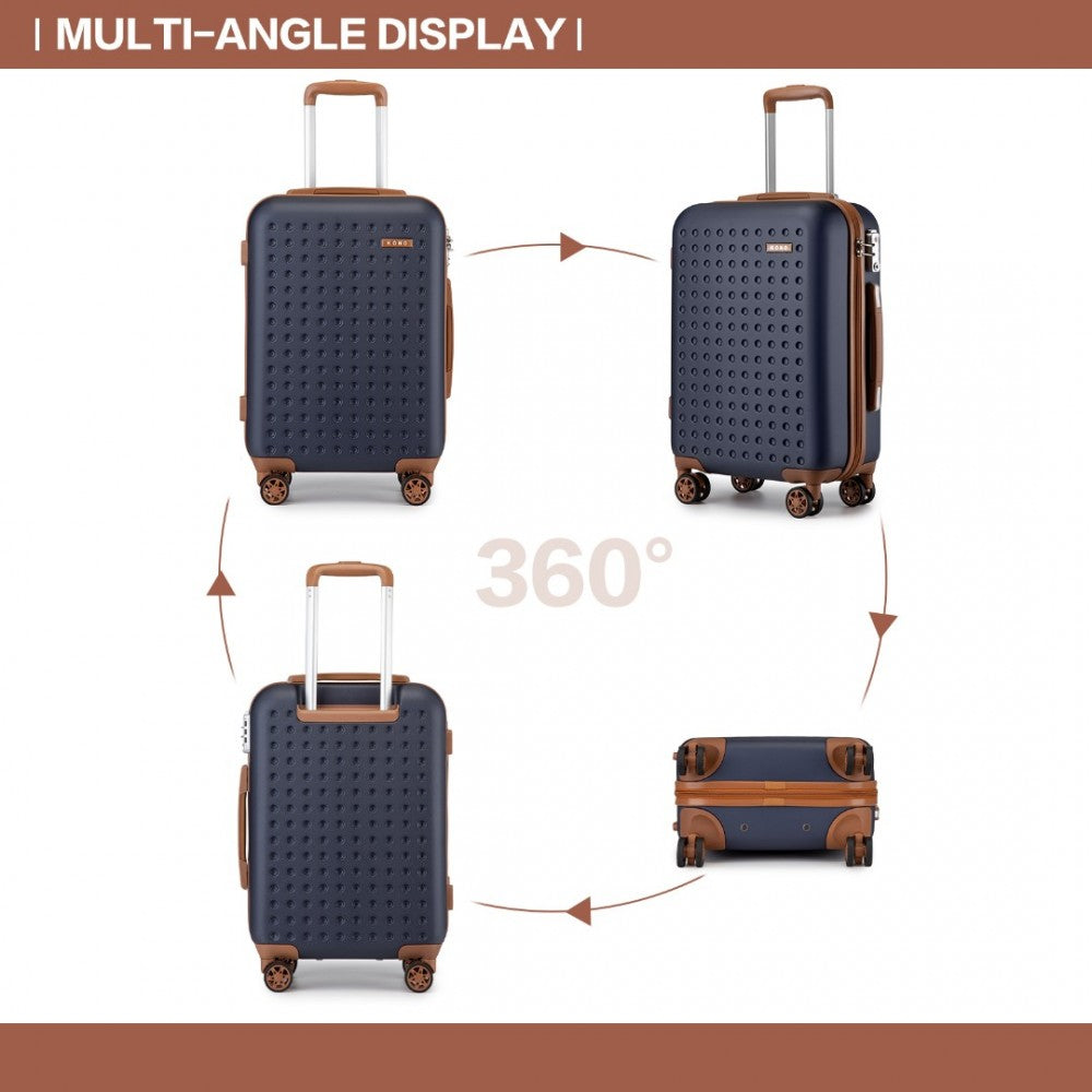 KSK2486 - KONO STYLISH ABS+PC 28 INCH POLKA DOT HARD SHELL SUITCASE WITH TSA LOCK - NAVY AND BROWN