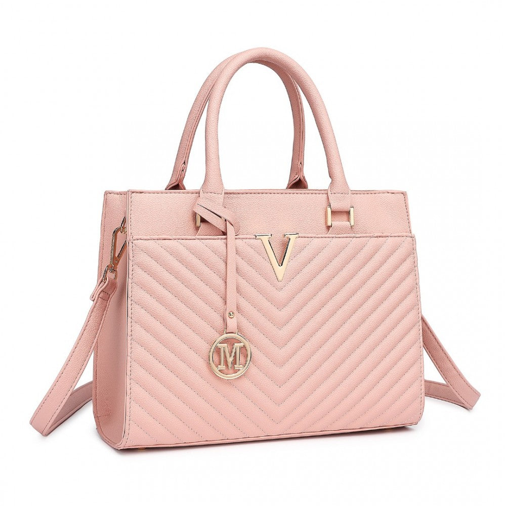 LT2357 - MISS LULU CHIC V-QUILTED PU LEATHER SOPHISTICATED HANDBAG - PINK