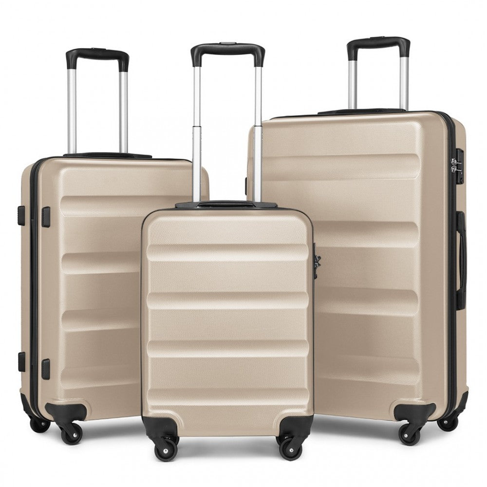 K2191L - KONO 3-PIECE LIGHTWEIGHT ABS HARDSHELL SUITCASE SET - 19, 24, 28 INCH WITH SECURE TSA LOCK - GOLD