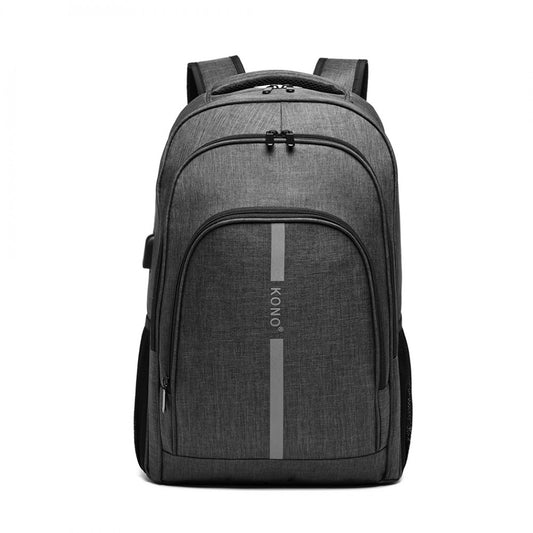 E1972 - KONO LARGE BACKPACK WITH REFLECTIVE STRIPE AND USB CHARGING INTERFACE - GREY