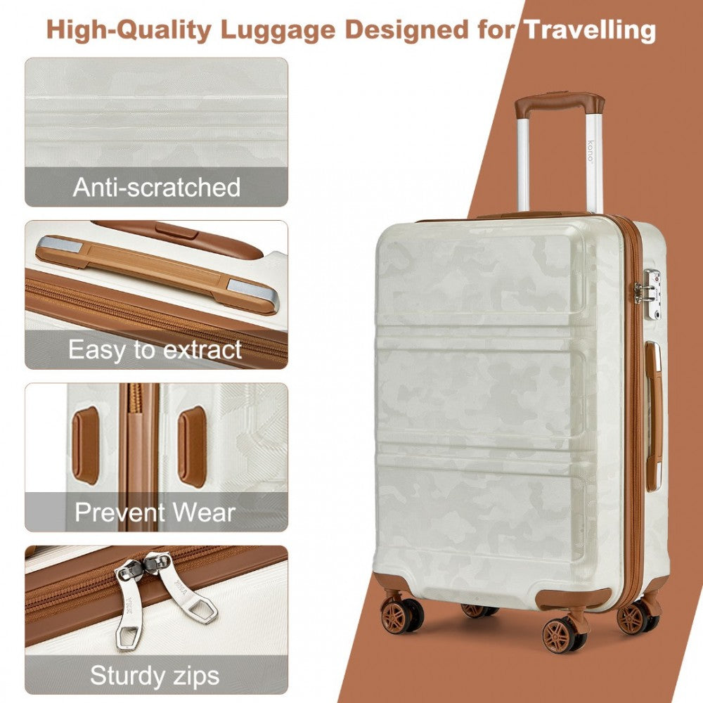 K1871-1L - KONO ABS SCULPTED HORIZONTAL DESIGN 3 PIECE SUITCASE SET - CAMOUFLAGE CREAM AND BROWN