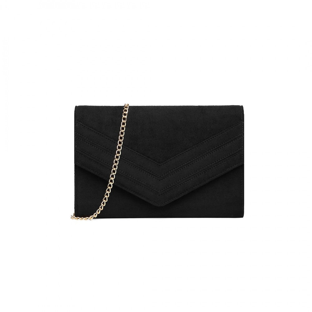 LP1963 - MISS LULU CHEVRON ENVELOPE CLUTCH BAG - BLACK