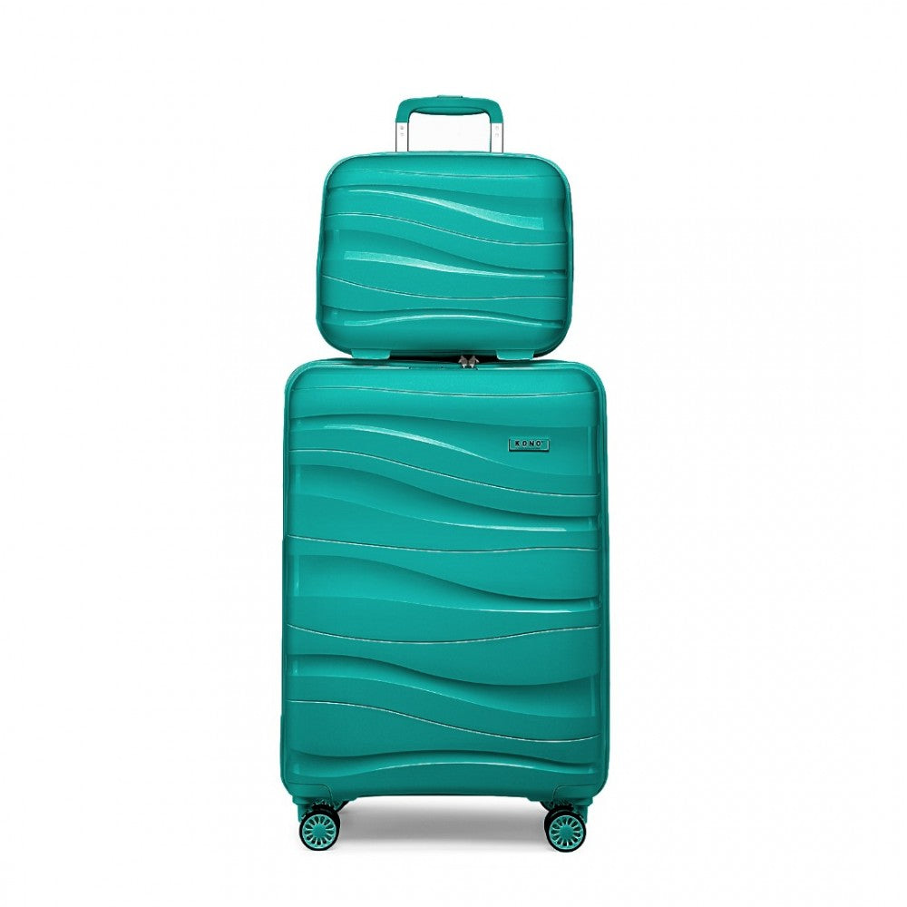 K2094L - KONO 14/20 INCH LIGHTWEIGHT POLYPROPYLENE HARD SHELL 2 PIECE SUITCASE SET WITH TSA LOCK AND VANITY CASE - TEAL