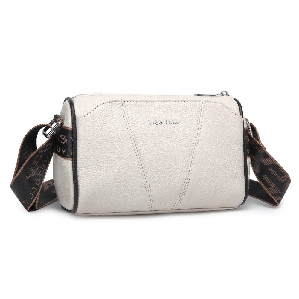 L2310 - MISS LULU SIMPLE AND ELEGANT WIDE STRAP GENUINE LEATHER CROSSBODY BAG - BEIGE