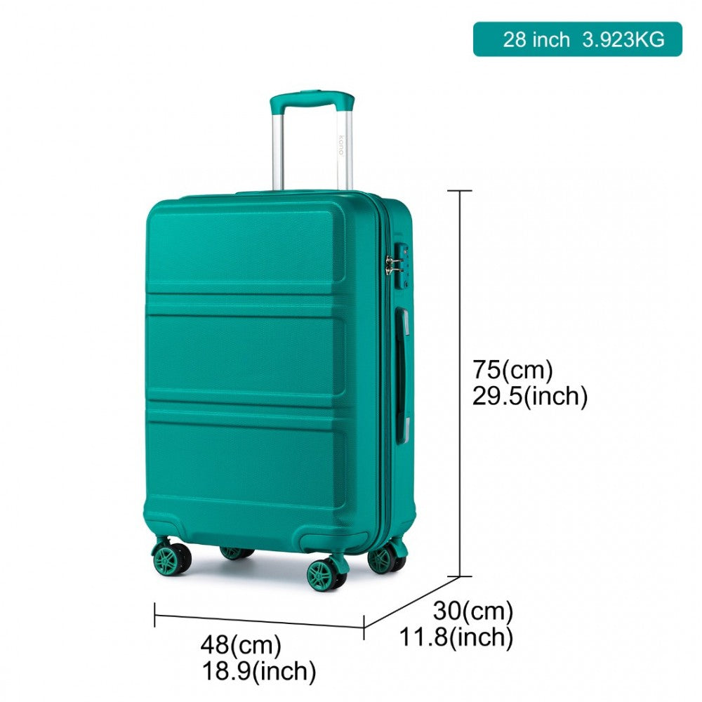 K1871-1L - KONO ABS 28 INCH SCULPTED HORIZONTAL DESIGN SUITCASE - TEAL