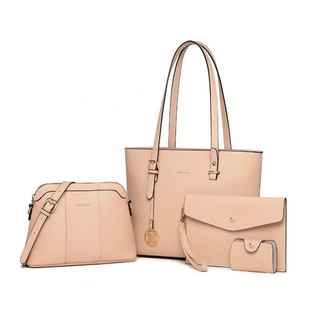 LG2110 - MISS LULU 4 PIECE CLASSIC SLEEK HANDBAG SET - PINK