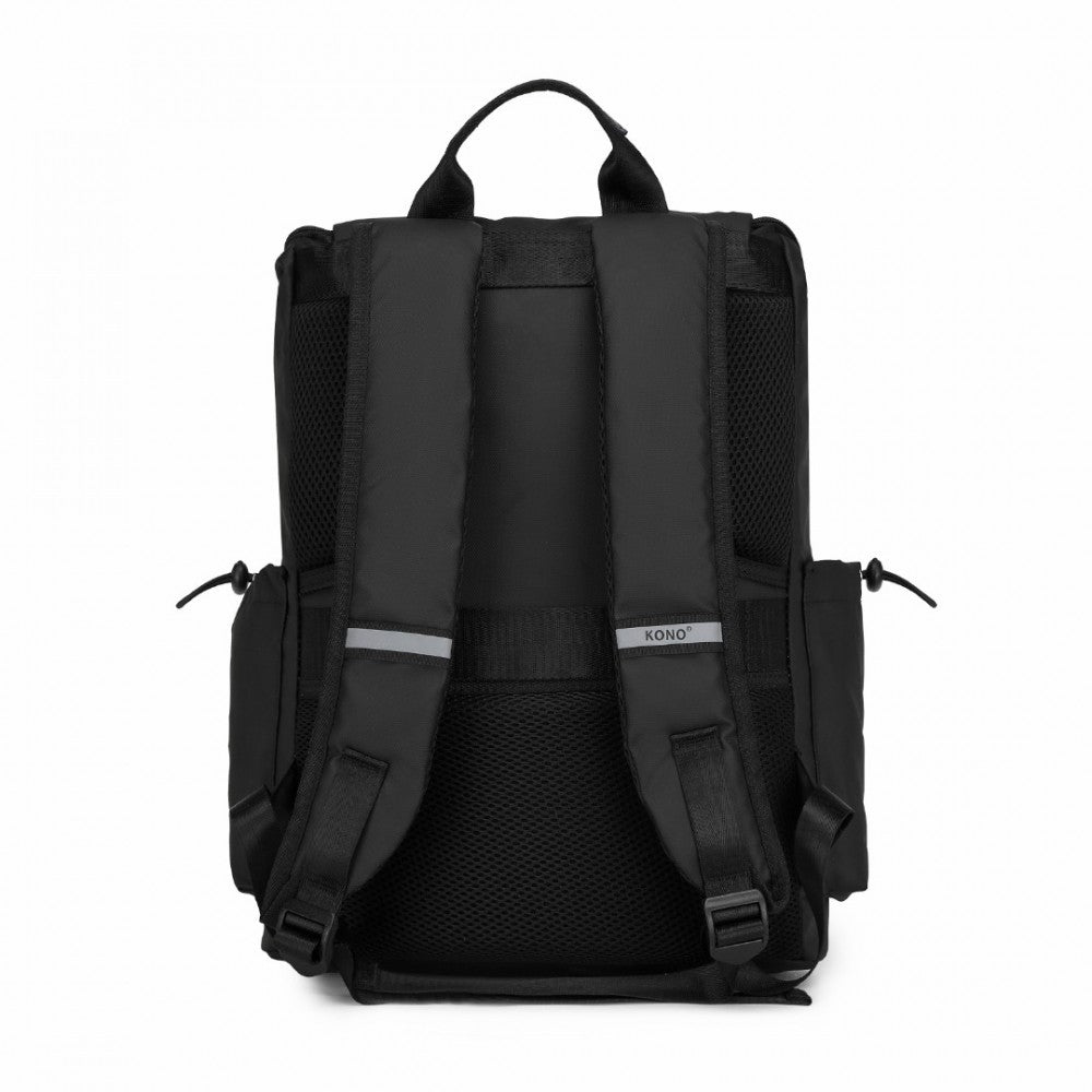 EQ2404 - KONO ADVANCED LEISURE BACKPACK WITH REFLECTIVE SAFETY FEATURES USB CHARGING AND DEDICATED LAPTOP SLEEVE - BLACK