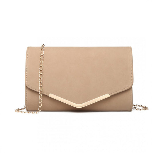 LH1756 - MISS LULU LEATHER LOOK ENVELOPE CLUTCH BAG - BEIGE