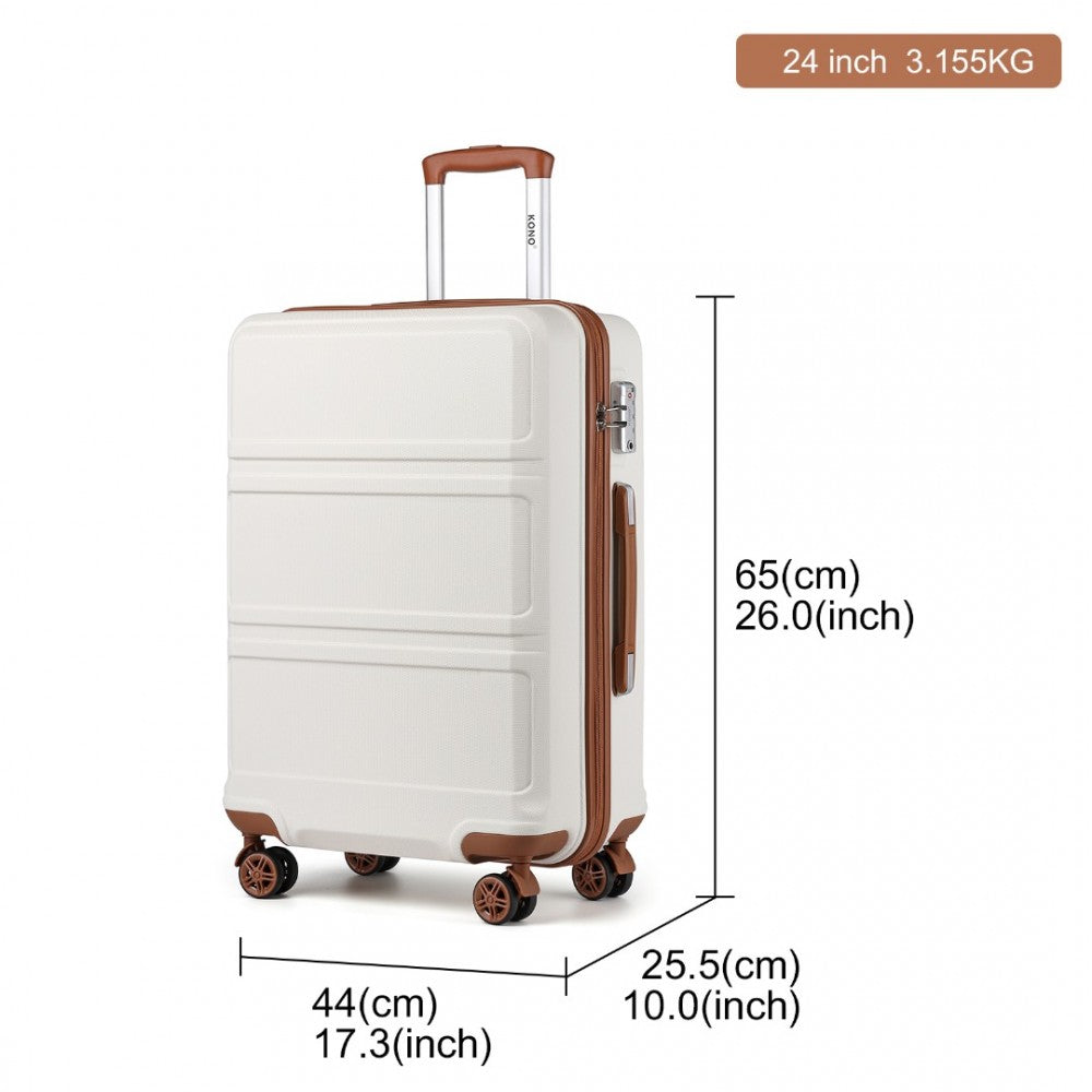 K1871-1L - KONO ABS 24 INCH SCULPTED HORIZONTAL DESIGN SUITCASE - CREAM