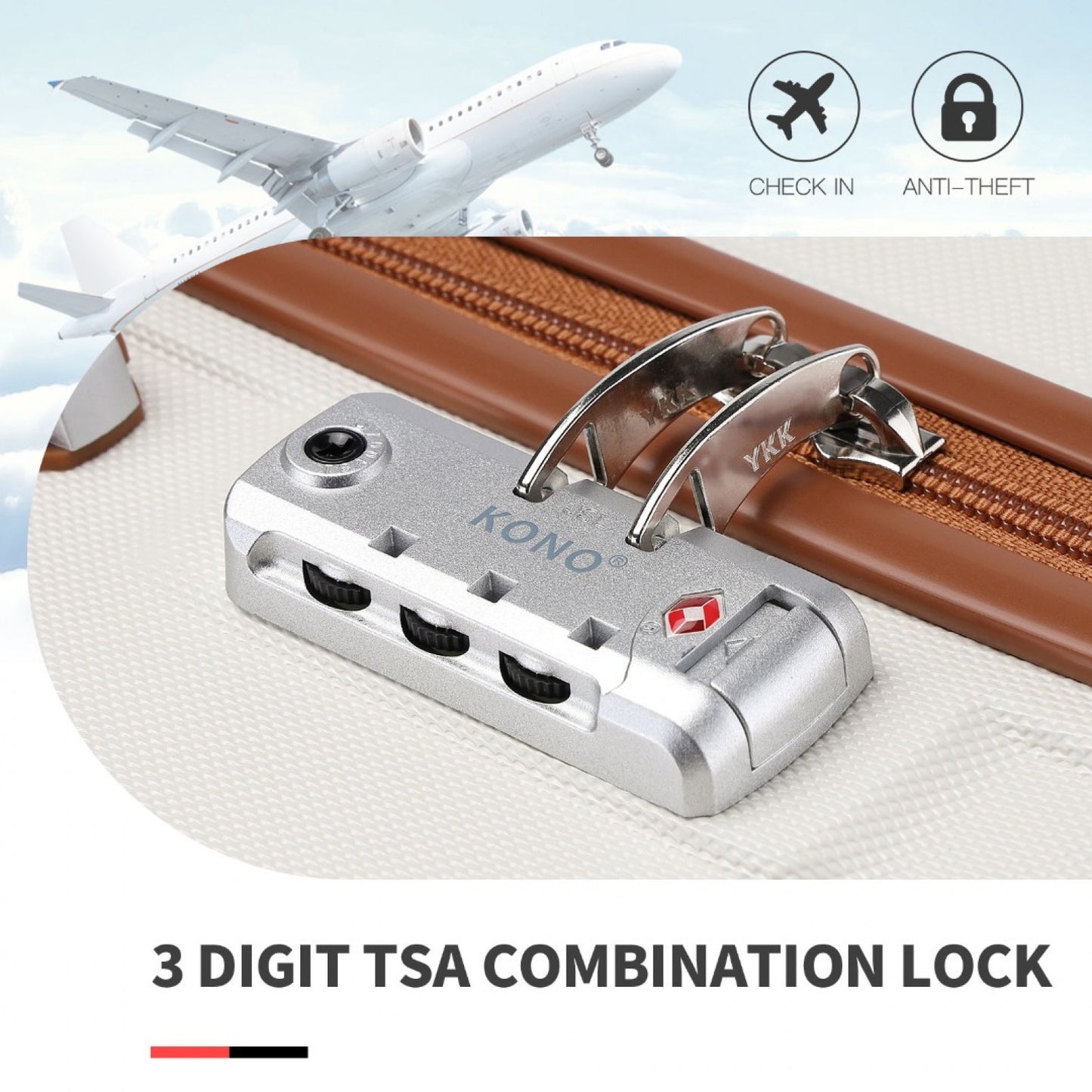 K1871-1L - KONO ABS 20 INCH SCULPTED HORIZONTAL DESIGN CABIN LUGGAGE - CREAM - The Baggage Shop