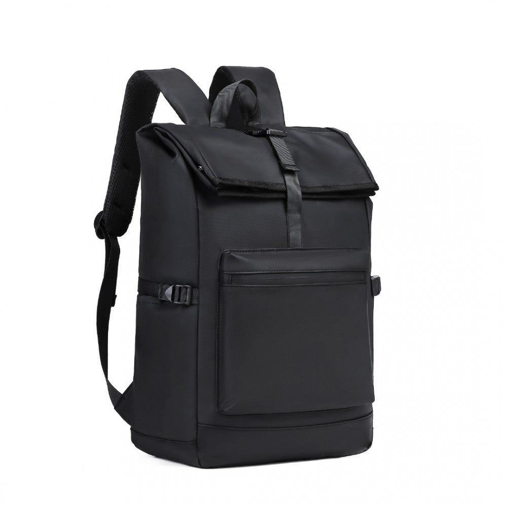 E2330 - KONO DURABLE PVC COATED WATER-RESISTANT STYLISH BACKPACK - BLACK