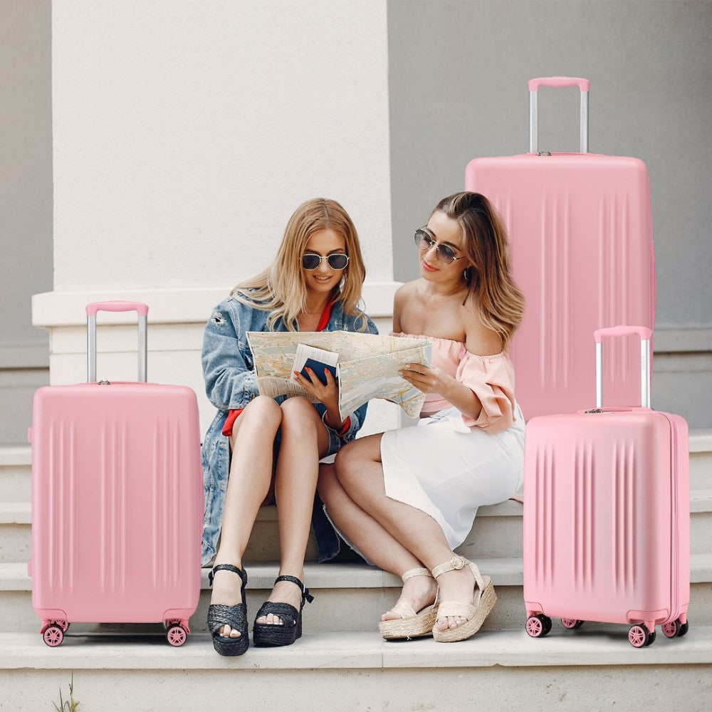 KSK2483 - KONO 3 PIECE LUGGAGE SET 20/24/28 INCH SLEEK STRIPED EXPANDABLE ABS+PC SUITCASE WITH TSA LOCK AND FOUR SPINNER WHEELS - PINK