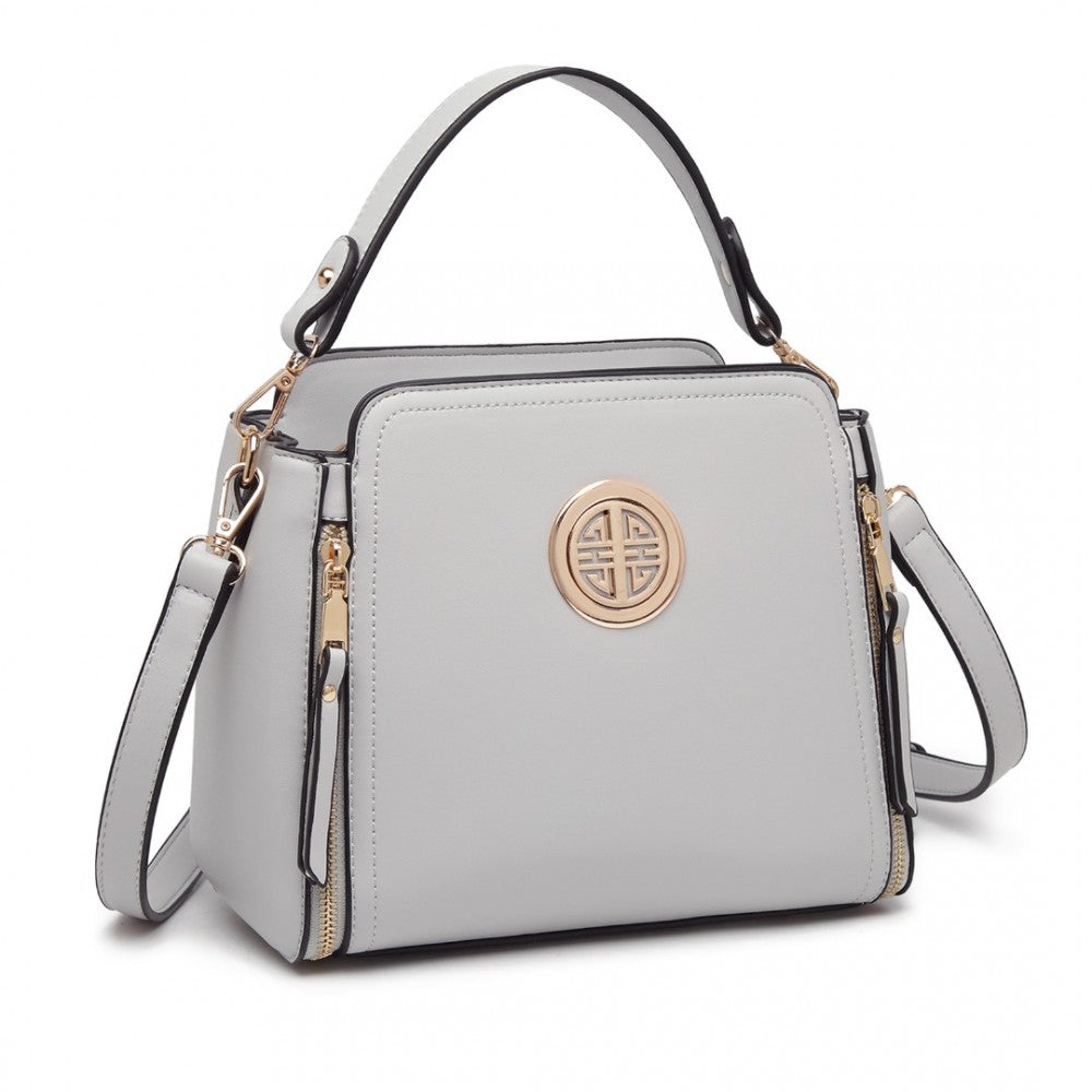 LB2126 - MISS LULU LEATHER LOOK PRACTICAL CROSSBODY BAG - GREY