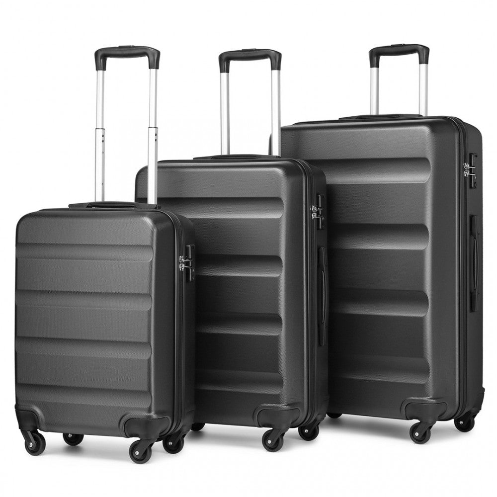 K2191L - KONO 3-PIECE LIGHTWEIGHT ABS HARDSHELL SUITCASE SET - 19, 24, 28 INCH WITH SECURE TSA LOCK - GREY