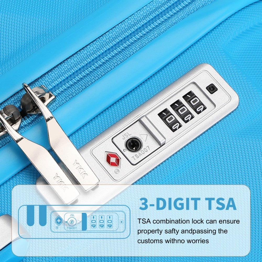 K2395L - BRITISH TRAVELLER ULTRALIGHT ABS AND POLYCARBONATE BUMPY DIAMOND 4 PCS LUGGAGE SET WITH TSA LOCK - BLUE