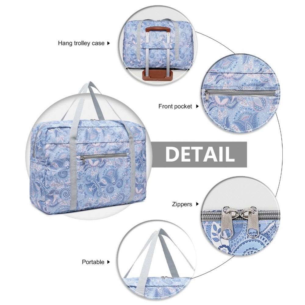 EQ2308P - KONO FOLDABLE WATERPROOF STORAGE CABIN TRAVEL HANDBAG PRINT - LIGHT BLUE