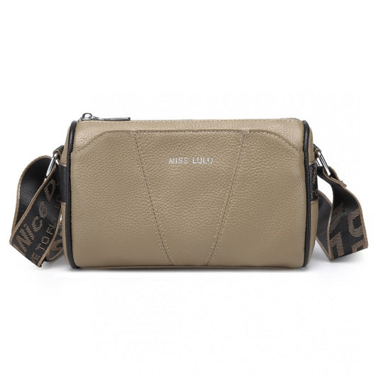 L2310 - MISS LULU SIMPLE AND ELEGANT WIDE STRAP GENUINE LEATHER CROSSBODY BAG - KHAKI