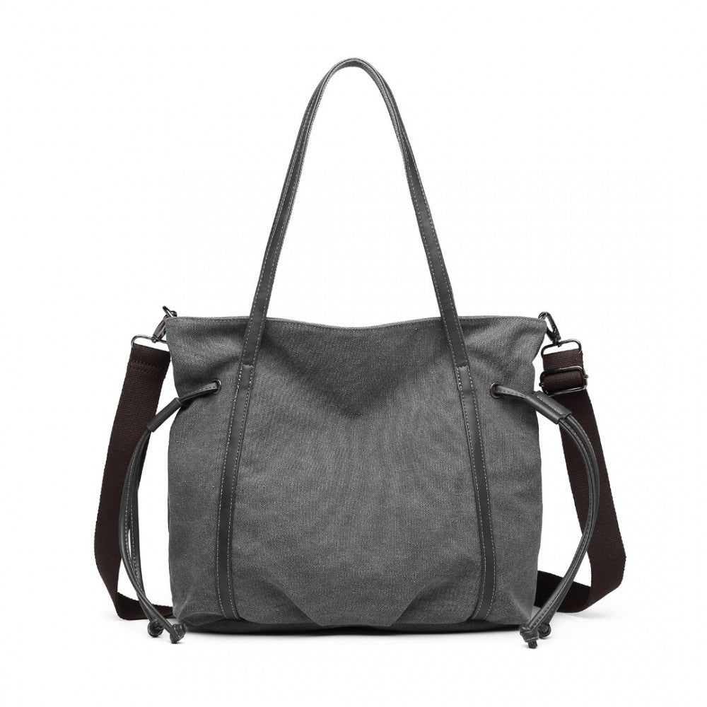 EH2220 - KONO LARGE CAPACITY CANVAS AND LEATHER FUSION SHOULDER TOTE BAG - GREY