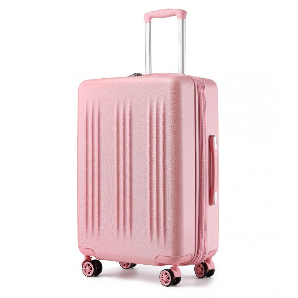 KSK2483 - KONO 3 PIECE LUGGAGE SET 20/24/28 INCH SLEEK STRIPED EXPANDABLE ABS+PC SUITCASE WITH TSA LOCK AND FOUR SPINNER WHEELS - PINK