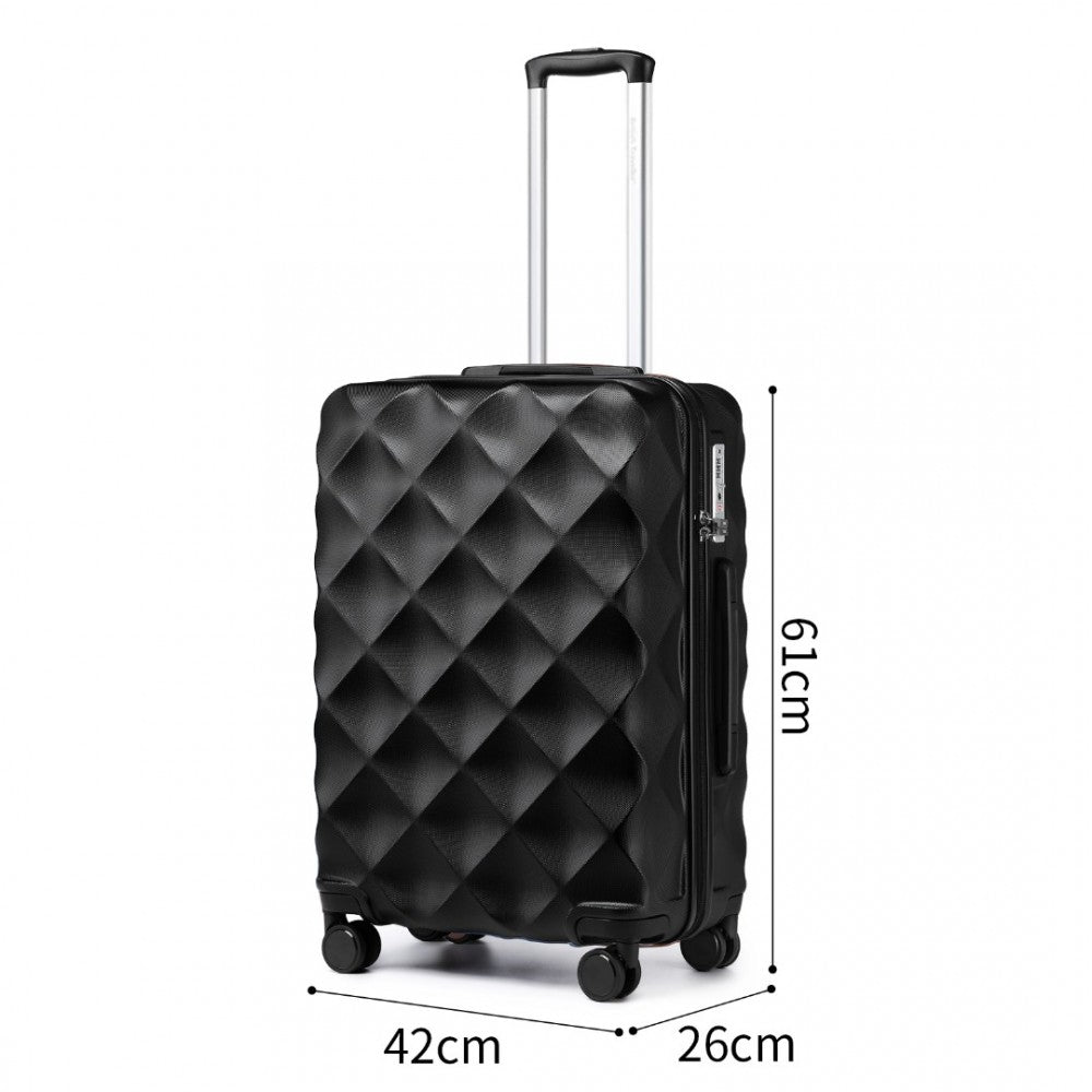 K2395L - BRITISH TRAVELLER 24 INCH ULTRALIGHT ABS AND POLYCARBONATE BUMPY DIAMOND SUITCASE WITH TSA LOCK - BLACK