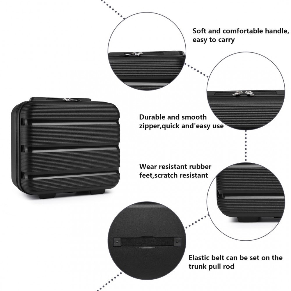 K2092L - KONO 14 INCH BRIGHT HARD SHELL PP VANITY CASE - BLACK