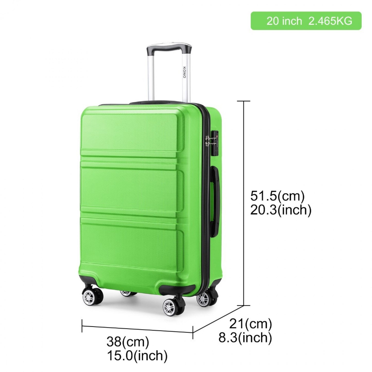 K1871-1L - KONO ABS 20 INCH SCULPTED HORIZONTAL DESIGN CABIN LUGGAGE - GREEN - The Baggage Shop