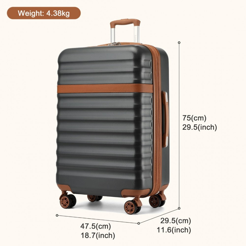 KSK2484 - KONO 28 INCH EXPANDABLE LIGHTWEIGHT HARD SHELL ABS+PC CHECK-IN SUITCASE WITH TSA LOCK IDEAL FOR EXTENDED TRIPS AND SECURE TRAVEL - GREY AND BROWN